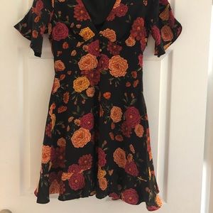 NWOT Cupcakes and Cashmere orange, pink and black floral button up dress
